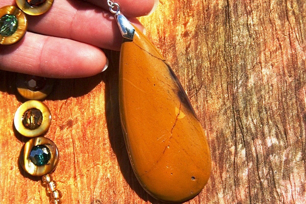 Golden Jasper and Mother of Pearl with Colorful Swarovski Jewel Necklace