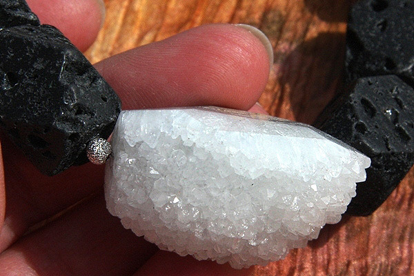XXL Lava Stone Necklace with Snow White Drusy Crystal Cluster