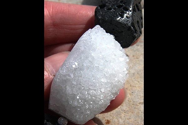 XXL Lava Stone Necklace with Snow White Drusy Crystal Cluster