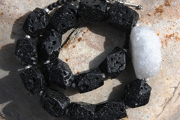 XXL Lava Stone Necklace with Snow White Drusy Crystal Cluster