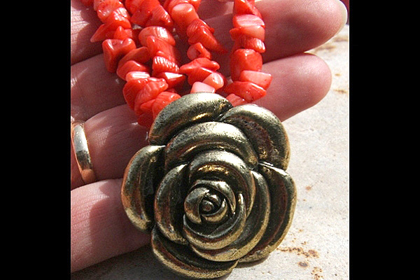 Bronze Rose Pink Coral Dual Necklace