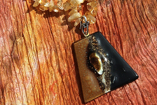Citrine Quartz Necklace with Caramel Fused Glass