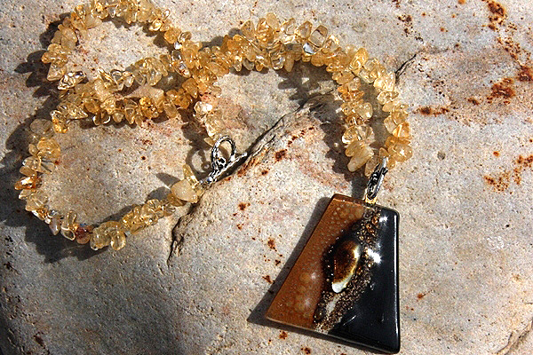 Citrine Quartz Necklace with Caramel Fused Glass