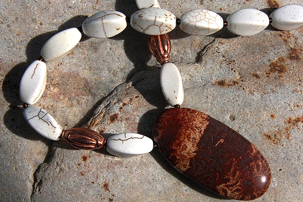 Radiant Fossil Jasper with Copper and White Turquoise Necklace