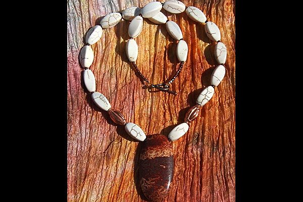 Radiant Fossil Jasper with Copper and White Turquoise Necklace