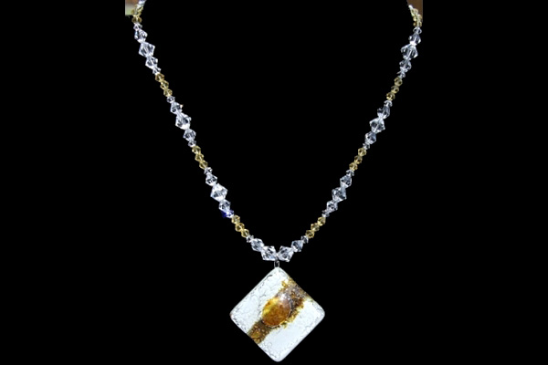 Butterscotch Bubble Fused Glass Necklace