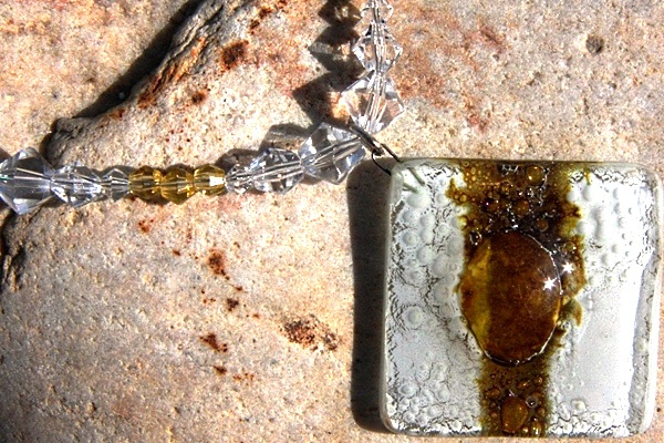 Butterscotch Bubble Fused Glass Necklace