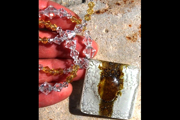 Butterscotch Bubble Fused Glass Necklace