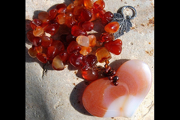Big Carnelian Gemstone Heart Necklace