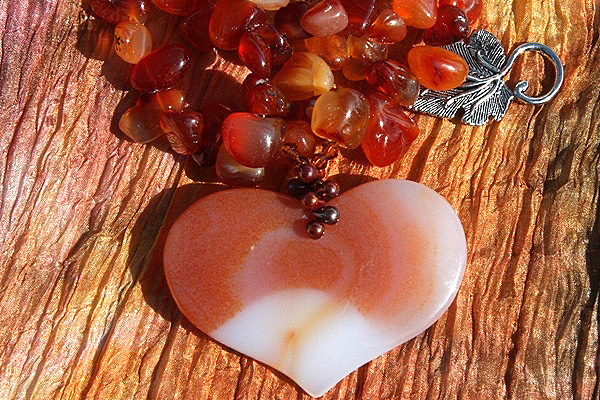 Big Carnelian Gemstone Heart Necklace