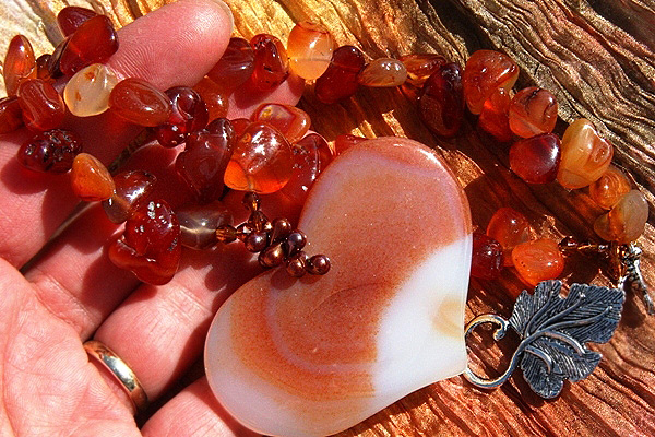 Big Carnelian Gemstone Heart Necklace