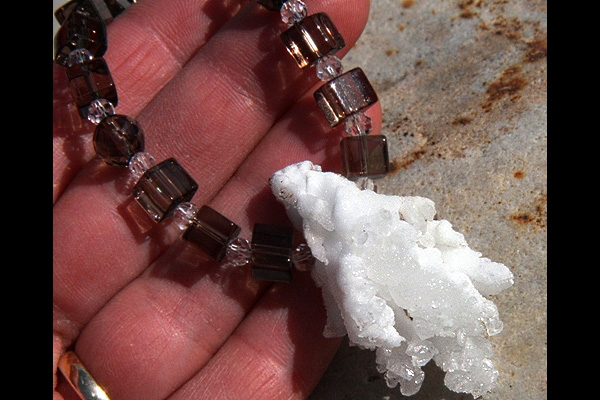 Smoky Quartz Necklace with an Extraordinary Calcite Crystal Cluster