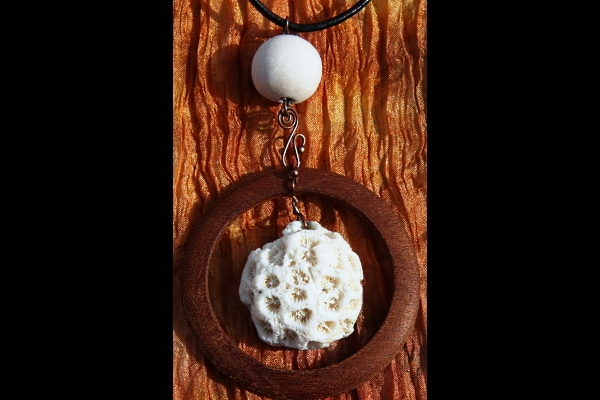 Natural White Coral in Mahogany Circle Necklace