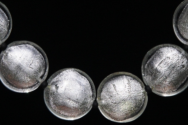 Stunning Big Silver Leaf Murano Glass Disc and Lava Stone Necklace