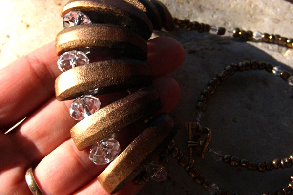 Wood and Swarovski Crystal BOLD and GOLD WAVE Necklace