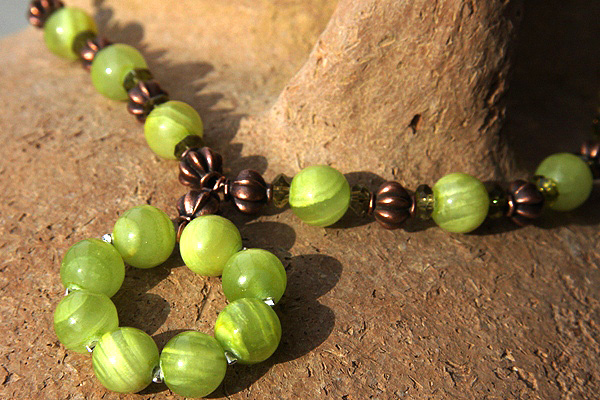 Peridot Gemstone Necklace with Apple Green Banded Agate