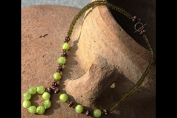 Peridot Gemstone Necklace with Apple Green Banded Agate