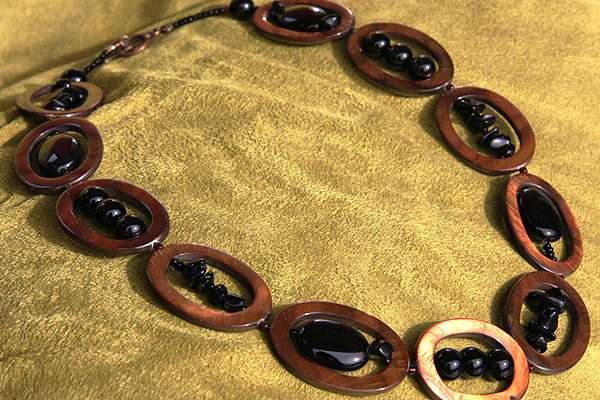 Chocolate Mother of Pearl and Black Onyx Display Necklace