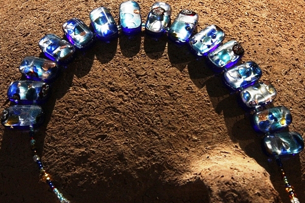 Festive Cobalt Blue and Silver Murano Glass Necklace