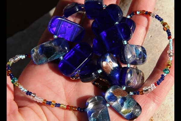 Festive Cobalt Blue and Silver Murano Glass Necklace
