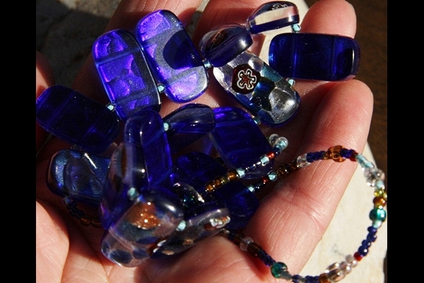 Festive Cobalt Blue and Silver Murano Glass Necklace