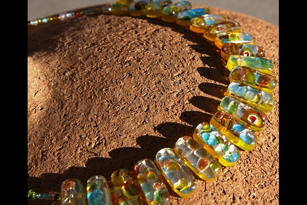 Festive Yellow and Silver Murano Glass Necklace