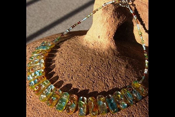 Festive Yellow and Silver Murano Glass Necklace