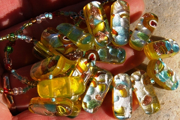 Festive Yellow and Silver Murano Glass Necklace