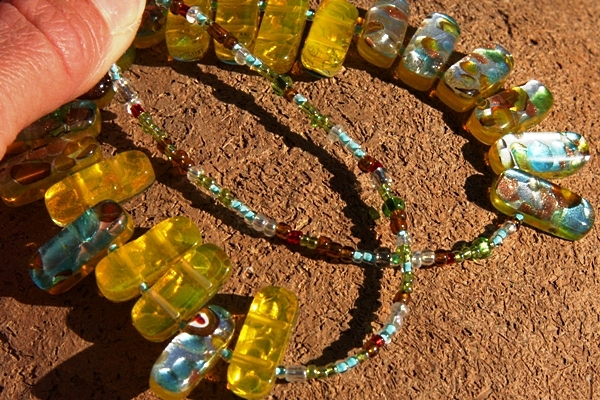 Festive Yellow and Silver Murano Glass Necklace