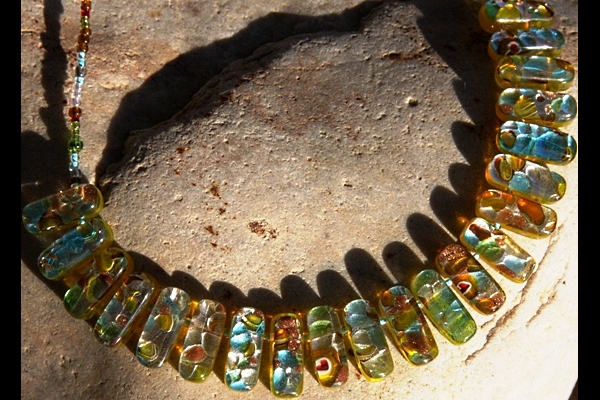 Festive Yellow and Silver Murano Glass Necklace