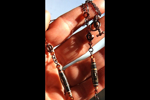 Paper and Copper Necklace with Ocean Jasper