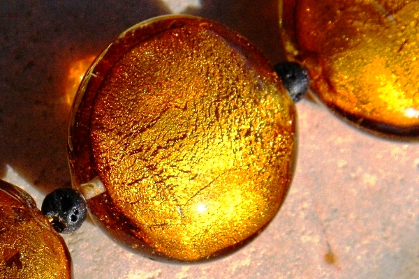 Stunning BIG Silver Leaf Murano Glass GOLD Disc and Lava Stone Necklace