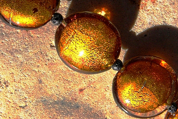 Stunning BIG Silver Leaf Murano Glass GOLD Disc and Lava Stone Necklace