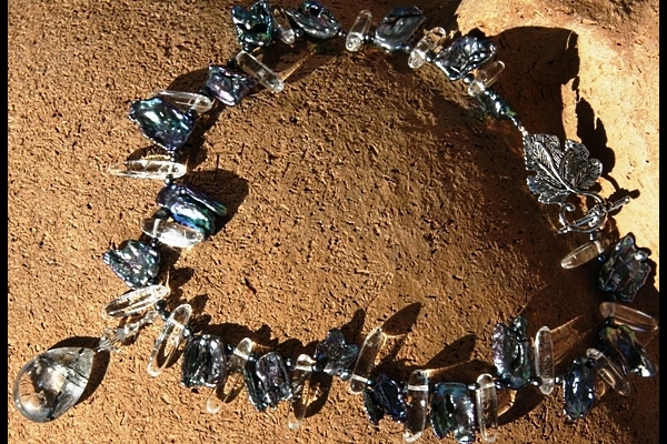 GO WILD Biwa Pearls and Rutilated Quartz Necklace