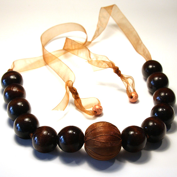 Shimmering BIG Wooden and Copper Ball Necklace