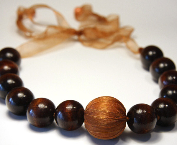Shimmering BIG Wooden and Copper Ball Necklace