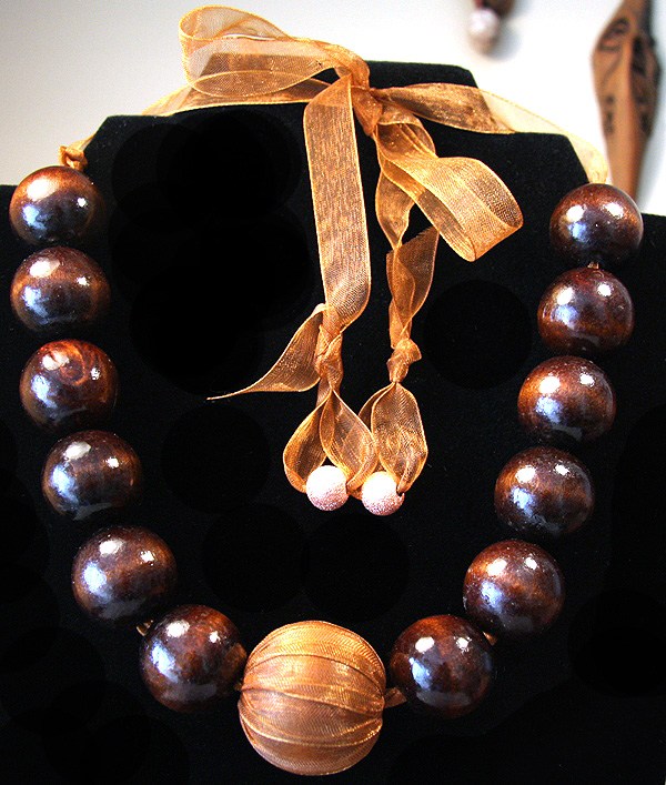 Shimmering BIG Wooden and Copper Ball Necklace
