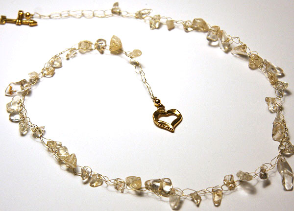 Gold Wire Crochet Necklace with Citrine Nuggets