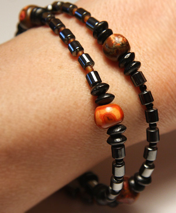 Unisex LOVE Necklace with Burnt Orange Howlite and Metallic Hematite 