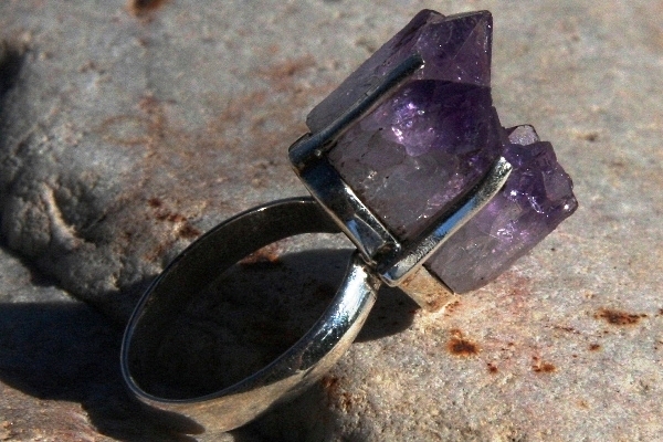 Huge Rough Amethyst Crystal Cluster Sterling Silver Ring
