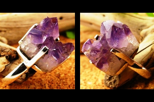 Huge Rough Amethyst Crystal Cluster Sterling Silver Ring