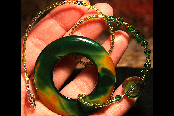 Deep Dark Green and Yellow Onyx Circle Suncatcher