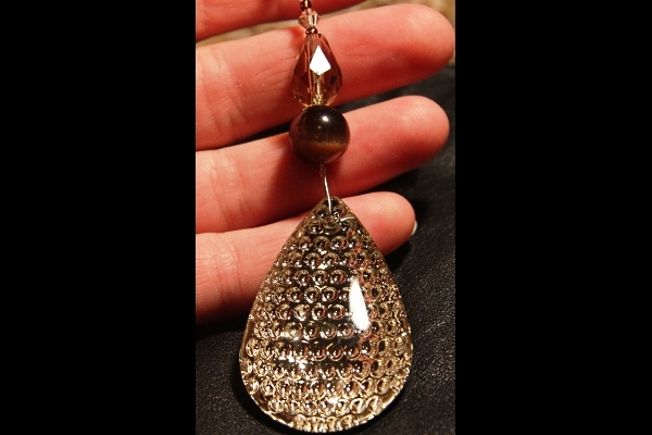 Peacock Crystal with Dark Chocolate Cat`s Eye Suncatcher