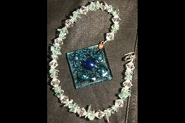 Aquamarine with Artistic Fused Glass Suncatcher