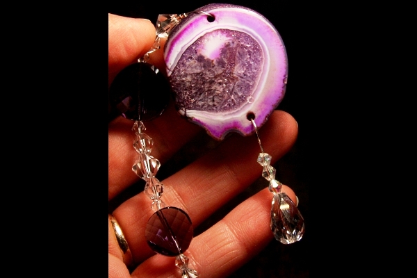 Purple Agate with Clear Crystal Drop Suncatcher