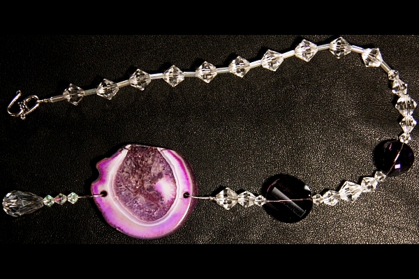 Purple Agate with Clear Crystal Drop Suncatcher