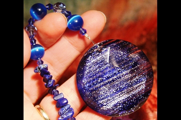Cobalt Blue Sandstone with Lapis Lazuli and Cat`s Eye Suncatcher